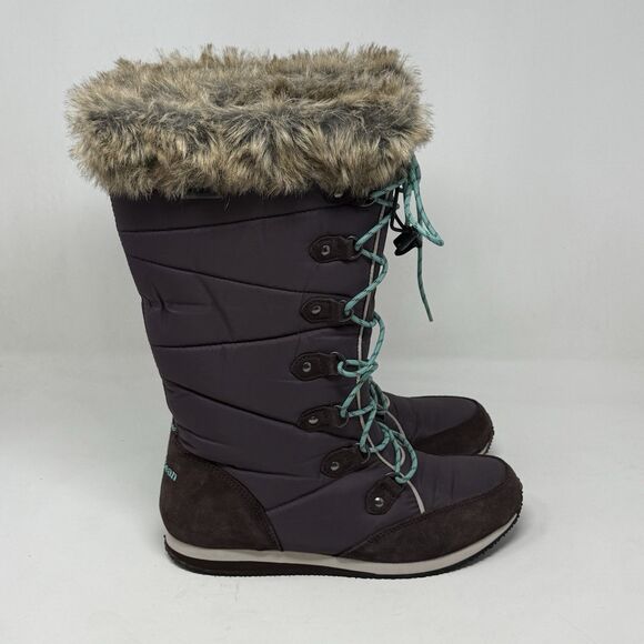 LL Bean Carrabassett Snow Boots Women 8 Brown Fur Trim Insulated Winter Tall - Picture 3 of 15